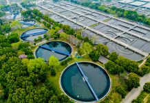 Aerial view of sewage treatment plant