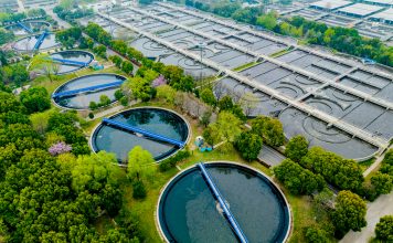 Aerial view of sewage treatment plant