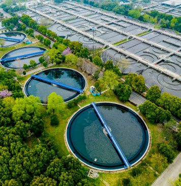 Aerial view of sewage treatment plant