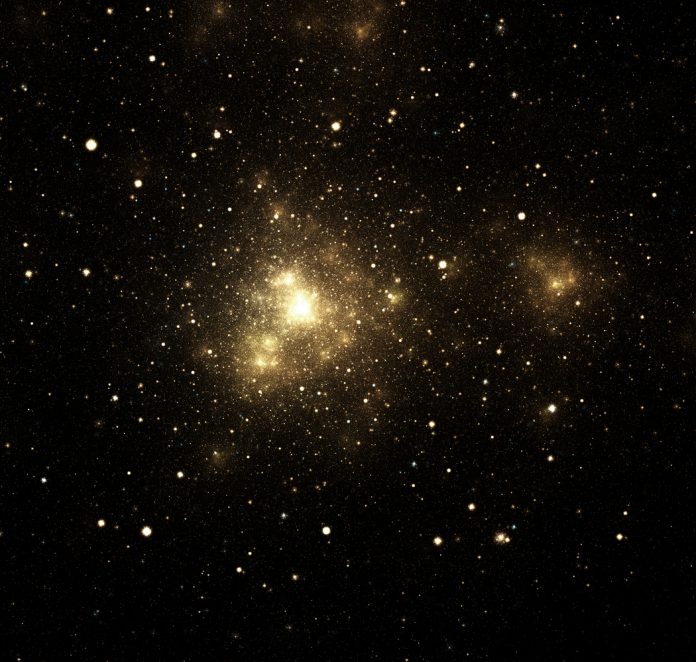 Close-up of shiny nebula with surrounding stars in galaxy