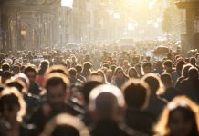 Blurred crowd of unrecognizable at the street