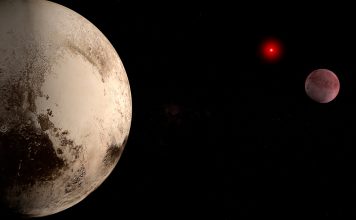 50000 Quaoar, dwarf planet, orbiting near Pluto planet. 3d render