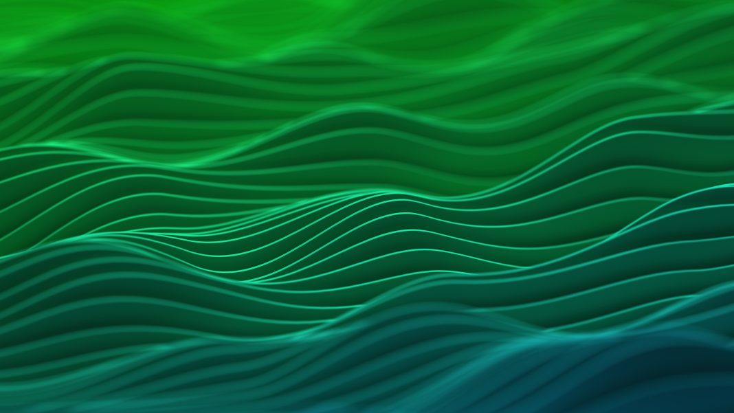 Futuristic technological background, wave flowing pattern. Abstract data flow chart. 3d illustration