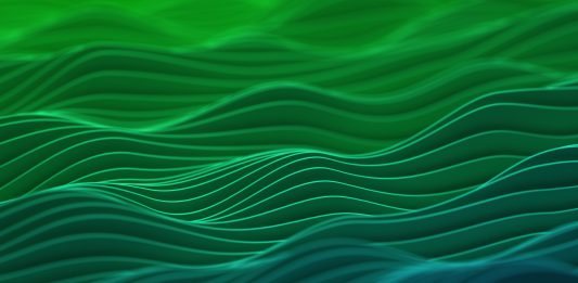 Futuristic technological background, wave flowing pattern. Abstract data flow chart. 3d illustration