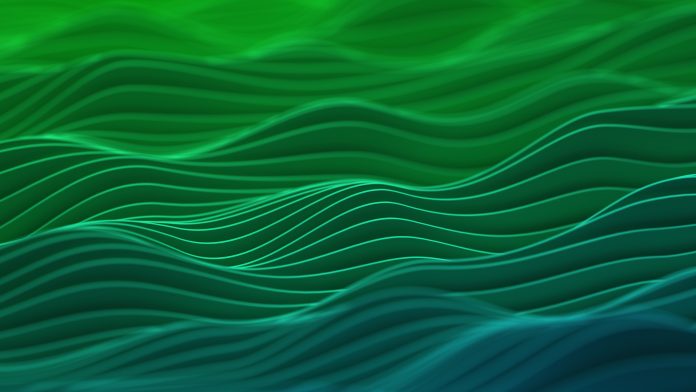 Futuristic technological background, wave flowing pattern. Abstract data flow chart. 3d illustration