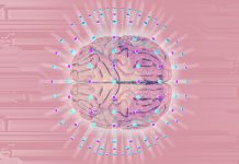 human brain on technology background