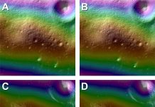 Cropped LOLA LDEM (a), (c) and SfS solution (b), (d) for the Malapert Massif candidate landing region, centered at 85.964°S, 357.681°E on a ridge near the summit of Mons Malapert. Both products show a central east–west ridgeline with primarily north- and south-facing slopes. Two hillshade images match illumination conditions of the low-Sun controlled NAC mosaic with subsolar longitude 315° [(a)–(b), Sun from top left] and 235° [(c)–(d), Sun from bottom left], elevation 5° above the horizon. Credit: The Planetary Science Journal (2024). DOI: 10.3847/PSJ/ad41b4
