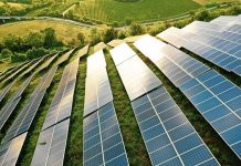 Solar panels fields on the green hills