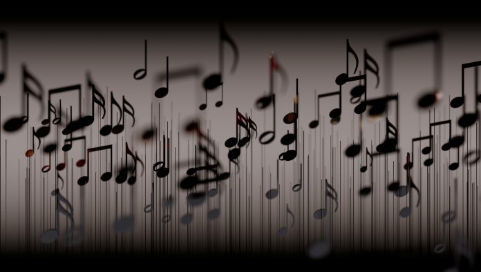 3d illustration of musical notes and musical signs of abstract music sheet. Songs and melody concept. music therapy