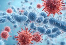 Microscopic blue bacteria background