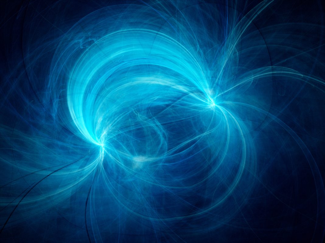 Blue electromagnetic field, computer generated abstract background