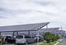Parking lot with solar panels