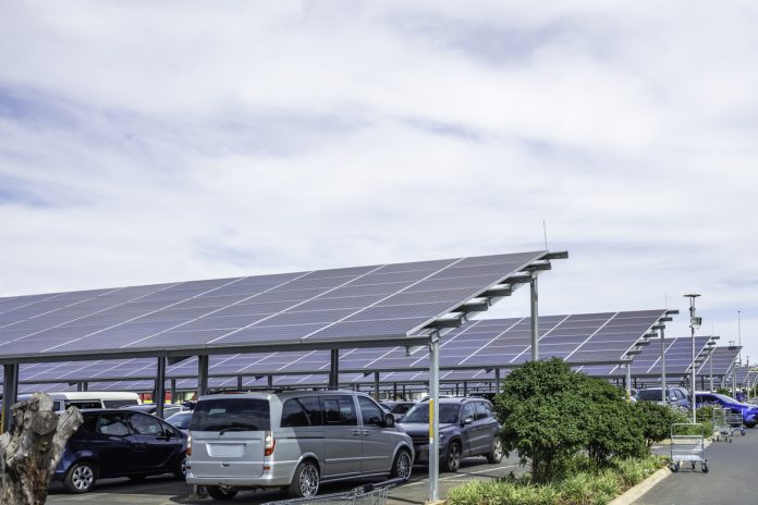 Parking lot with solar panels