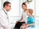 Mother and child in doctor's office stock photo