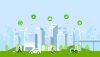 Green city landscape background illustration