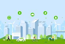 Green city landscape background illustration
