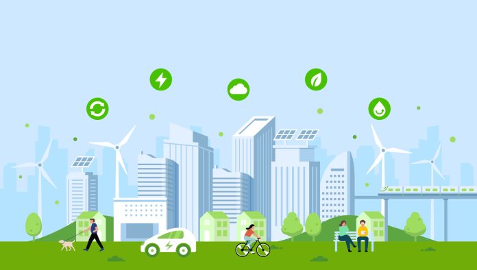 Green city landscape background illustration