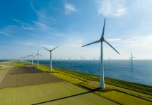 Group Windmills on Land and Sea for Sustainable Energy near Urk, Netherlands