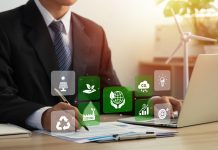 Businessman analyze sustainability investment and signing a green business contract. Concept of Sustainable development. ESG, Co2, Green technology, Net zero, green energy, and Carbon credit.