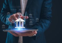 E-governance technology, Businessman holding virtual glob and the e-governance icon on the global network structure. Ensuring secure e-governance of business in the era of global connectivity