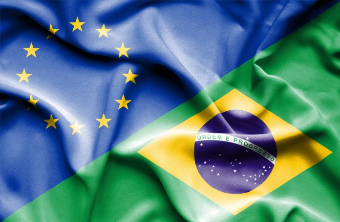 Waving flag of Brazil and EU
