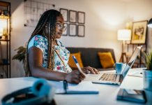 African American female student studying from home during lockdown