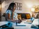 African American female student studying from home during lockdown