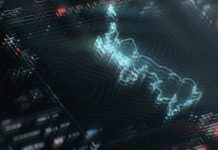 Futuristic map of United Kingdom infographics on digital screen