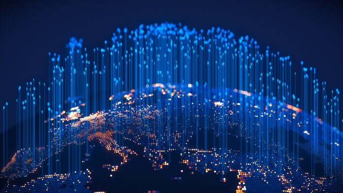 Digital Globe With Binary Fibers Growing From Cities, MSCA