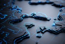 Abstract Landscape background - 3d rendered image of topology structure map. Virtual reality technology concept.Communication network concept