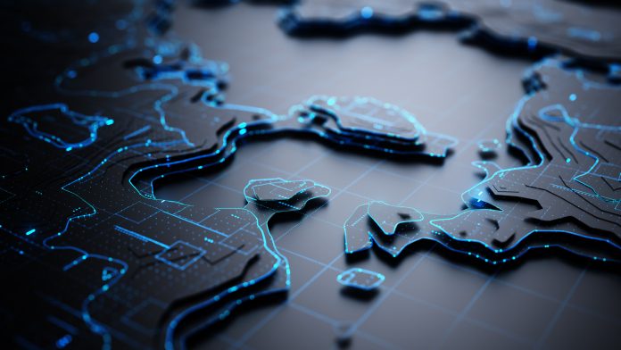 Abstract Landscape background - 3d rendered image of topology structure map. Virtual reality technology concept.Communication network concept