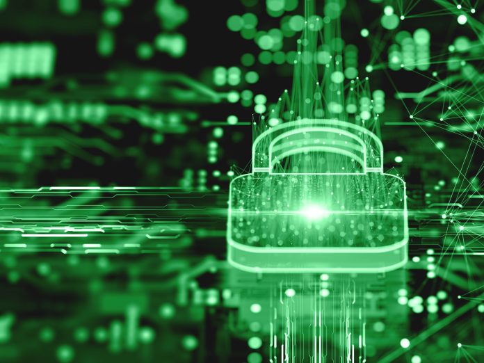 Digital background depicting innovative technologies in security systems, data protection Internet technologies