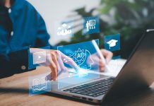 Education technology and AI Artificial Intelligence concept, Women use laptops, Learn lessons and online webinars successfully in modern digital learning, Courses to develop new skills