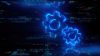 Digital gears icon hologram on future tech background. Productivity evolution. Futuristic gears icon in world of technological progress and innovation. CGI 3D render