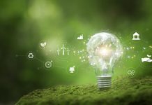 Renewable energy icon, light bulb style Renewable energy ideas for sustainable green business and for future business growth. and designing for reuse and environmental sustainability.