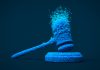 3D gavel with particles and connections.
