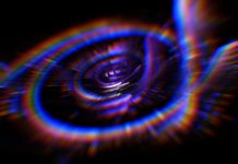 Abstract Gas Turbine Prism Jet Engine Futuristic Swirl Circle Defocused Pattern Exploding Neon Spectrum Blue Purple Ultra Violet Black WEB3 Network Connection 5G Technology Background Light Leak Reflection UV Protection Vaporwave Distorted Fractal Art Digitally Generated Image for banner, flyer, card, poster, brochure, presentation