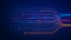 AI neural network analyzing big data. Machine learning and deep learning technology for artificial intelligence. Neurons connected to dataset. Data science, business analytics, automation illustration