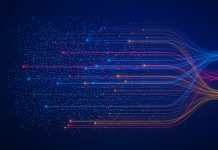 AI neural network analyzing big data. Machine learning and deep learning technology for artificial intelligence. Neurons connected to dataset. Data science, business analytics, automation illustration