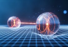 Physics quantum and quantum entanglement, 3d rendering.