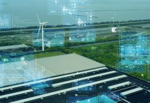 Wind power plant and environmental technology concept.
