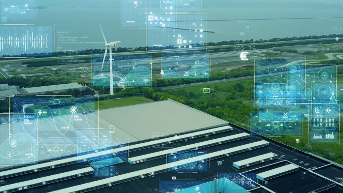 Wind power plant and environmental technology concept.