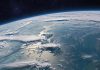 Space. Blue planet Earth with ocean, clouds and continents in open space on the starry sky. Surface of planet Earth. Concept on the theme of Earth Day. This image elements furnished by NASA. ______ Url(s): https://visibleearth.nasa.gov/images/149044/cloudscapes-over-sumatra Adobe Photoshop CC 2023. Knoll light factory. Adobe After Effects CC 2021.