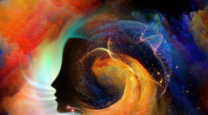 Geometry of the Soul series two. Arrangement of human profile and abstract elements on the subject of spirituality, science, creativity and human mind