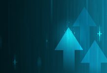 Business arrow increase of success graph and growth stock market earnings financial on profit income background with diagram chart investment.