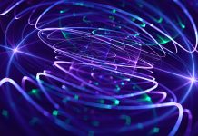 Spiral Swirl Neon Pixel Wave Pattern Abstract 5G Exploding Fiber Optic Funnel Technology Background Colorful Futuristic Flash Navy Blue Purple Teal Orbiting Glowing Network Server Quantum Computing Physics Data Cryptocurrency Mining Surreal Fractal Art