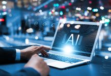 AI technology chatbot, businessman using laptop to communicate with AI and ask business questions, Using artificial intelligence solves human problems for users to achieve intelligent results.