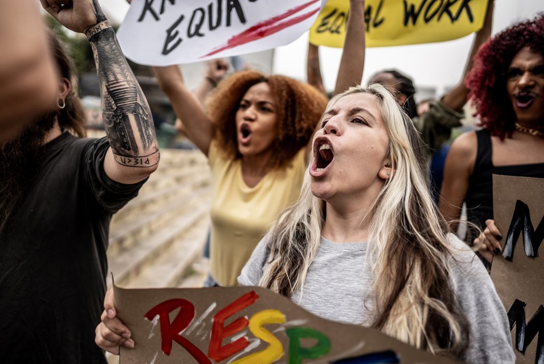 People protesting in the street