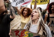 People protesting in the street