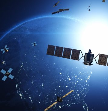 Advancing Telecommunication and High-Speed Internet. Satellites Around Earth